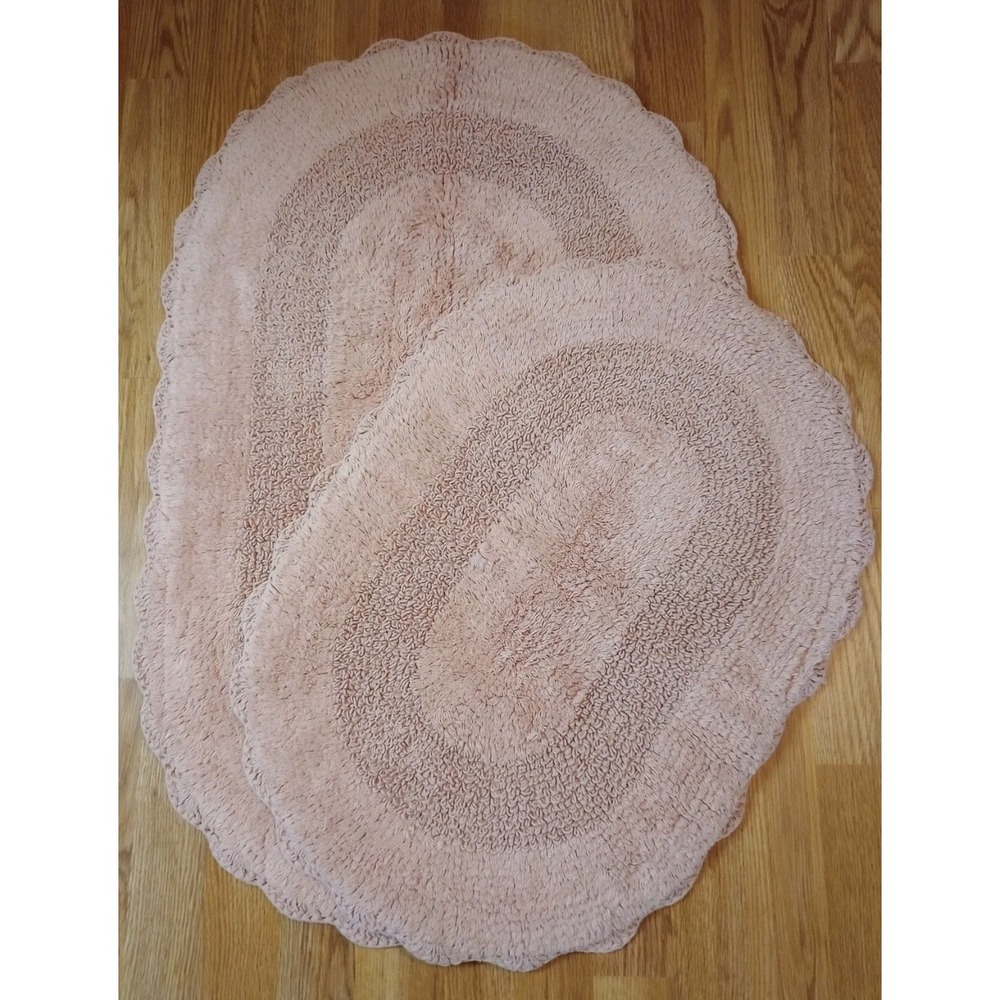 Shabby Chic 100% Cotton Crochet Oval Pink Bath Rugs / Mat